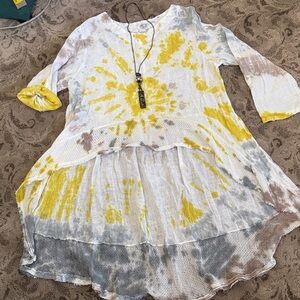 Yellow and Gray Tie-Dye Tunic Top
